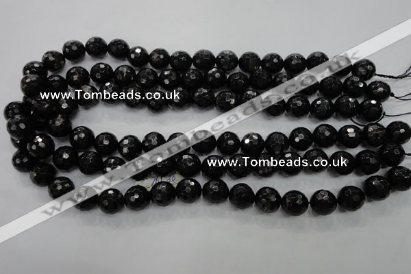 CHS47 15.5 inches 12mm faceted round natural hypersthene beads