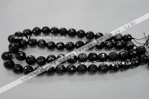 CHS48 15.5 inches 14mm faceted round natural hypersthene beads