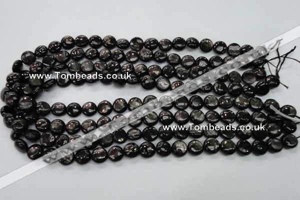 CHS60 15.5 inches 10mm flat round natural hypersthene beads