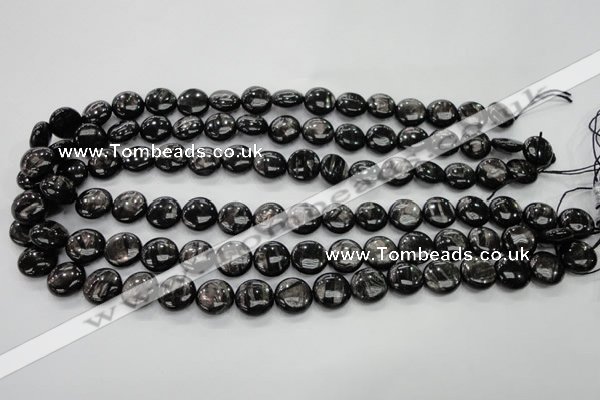 CHS61 15.5 inches 12mm flat round natural hypersthene beads
