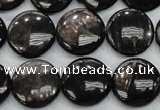 CHS63 15.5 inches 16mm flat round natural hypersthene beads