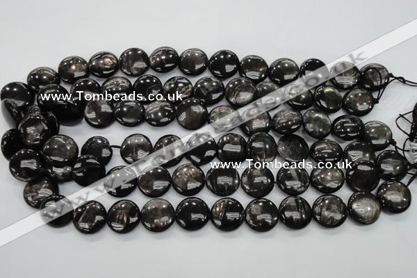 CHS63 15.5 inches 16mm flat round natural hypersthene beads