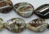 CJA33 15.5 inches 18*25mm twisted flat teardrop green jasper beads