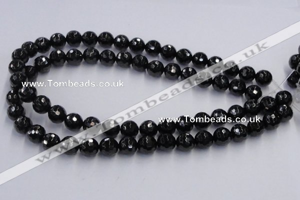 CJB08 16 inches 12mm faceted round natural jet gemstone beads wholesale