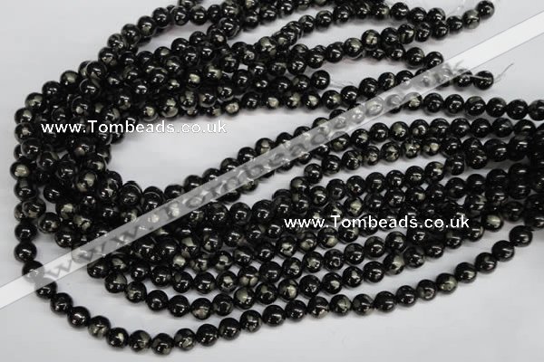 CJB151 15.5 inches 8mm round natural jet & pyrite gemstone beads