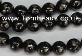 CJB152 15.5 inches 10mm round natural jet & pyrite gemstone beads