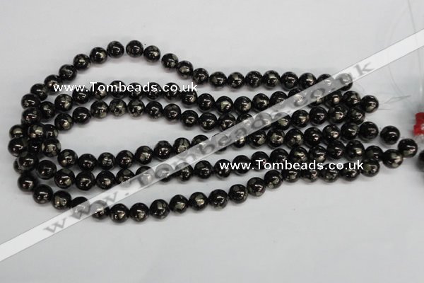 CJB152 15.5 inches 10mm round natural jet & pyrite gemstone beads