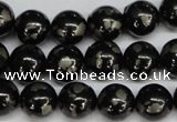 CJB153 15.5 inches 12mm round natural jet & pyrite gemstone beads