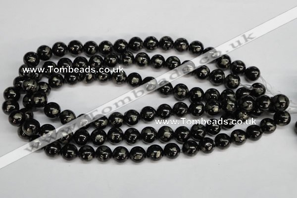 CJB153 15.5 inches 12mm round natural jet & pyrite gemstone beads