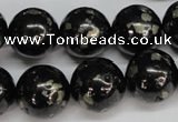 CJB156 15.5 inches 18mm round natural jet & pyrite gemstone beads