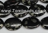 CJB160 15.5 inches 15*20mm oval natural jet & pyrite gemstone beads