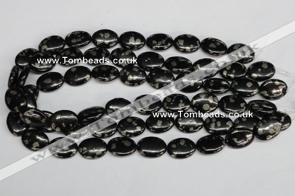 CJB160 15.5 inches 15*20mm oval natural jet & pyrite gemstone beads