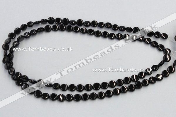 CJB19 16 inches 8mm flat round natural jet gemstone beads wholesale