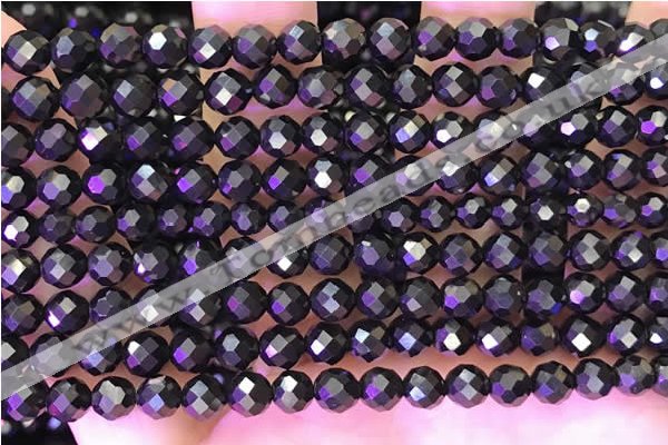 CJB200 15.5 inches 5mm faceted round jet beads wholesale