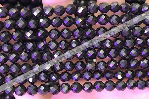 CJB201 15.5 inches 6mm faceted round jet beads wholesale