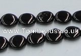 CJB21 16 inches 12mm flat round natural jet gemstone beads wholesale