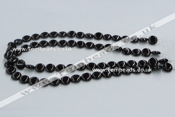 CJB21 16 inches 12mm flat round natural jet gemstone beads wholesale