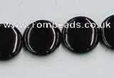 CJB22 16 inches 18mm flat round natural jet gemstone beads wholesale