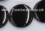 CJB24 16 inches 30mm flat round natural jet gemstone beads wholesale