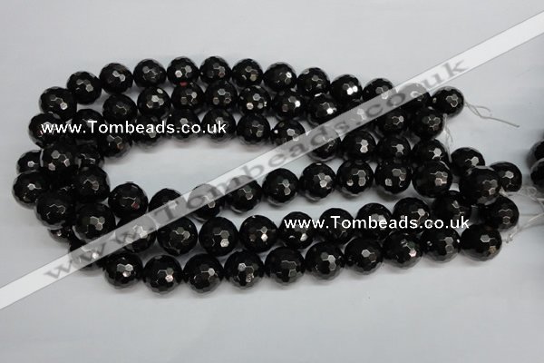 CJB46 15.5 inches 14mm faceted round natural jet gemstone beads