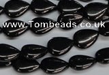 CJB68 15.5 inches 10*14mm flat teardrop natural jet gemstone beads