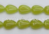 CKA255 15.5 inches 10*14mm flat teardrop Korean jade gemstone beads