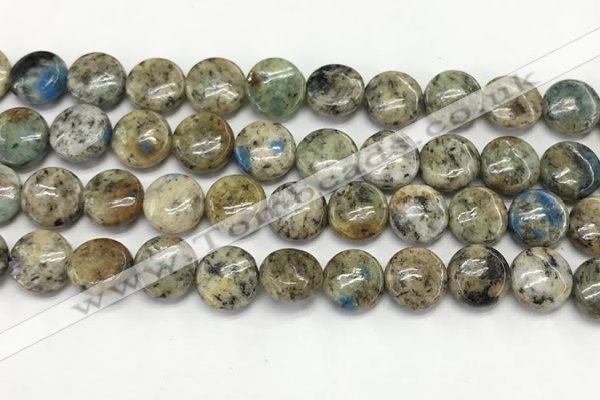 CKJ486 15.5 inches 10mm flat round natural k2 jasper beads