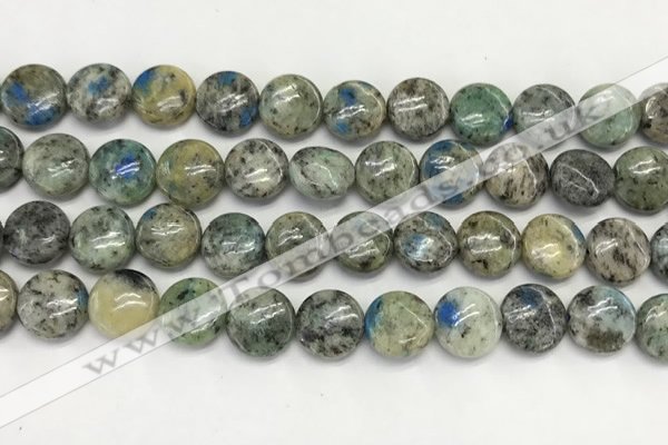 CKJ489 15.5 inches 10mm flat round natural k2 jasper beads