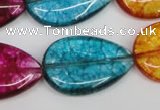 CKQ126 15.5 inches 20*30mm flat teardrop dyed crackle quartz beads