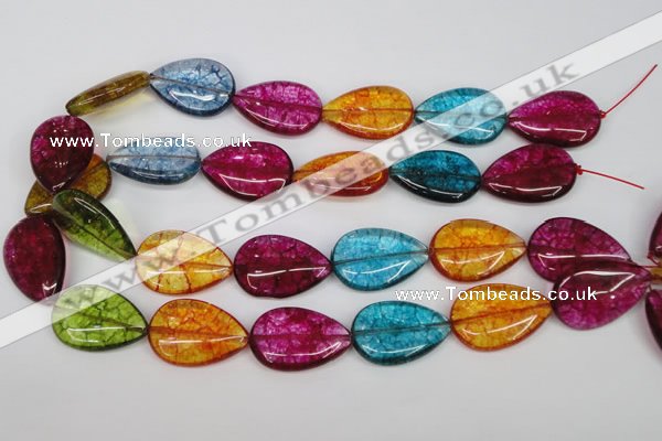 CKQ126 15.5 inches 20*30mm flat teardrop dyed crackle quartz beads