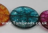 CKQ129 15.5 inches 30mm flat round dyed crackle quartz beads