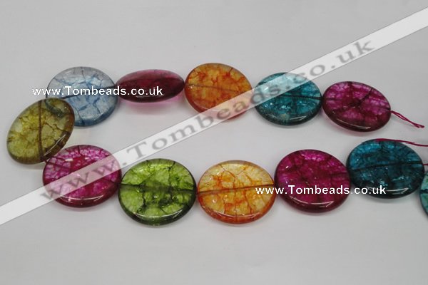 CKQ130 15.5 inches 35mm flat round dyed crackle quartz beads