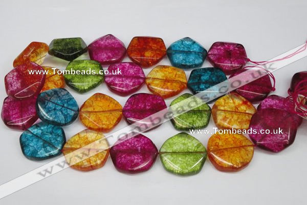 CKQ145 15.5 inches 30mm twisted coin dyed crackle quartz beads