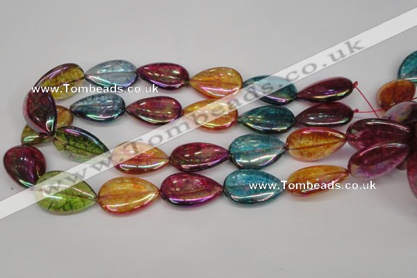 CKQ159 15.5 inches 20*30mm flat teardrop AB-color crackle quartz beads