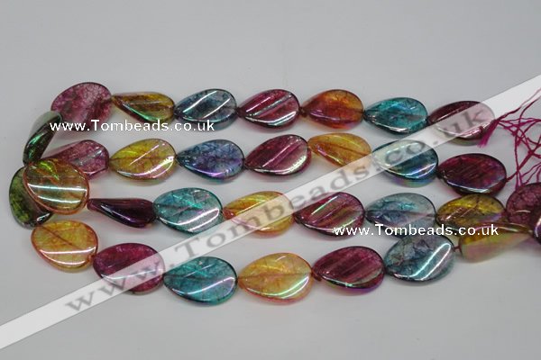 CKQ161 15.5 inches 18*25mm twisted oval AB-color crackle quartz beads