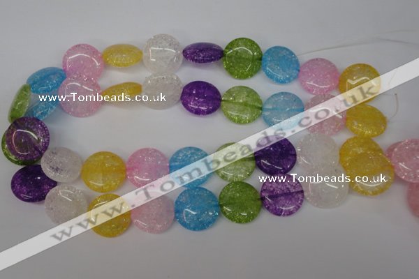 CKQ175 15.5 inches 20mm flat round dyed crackle quartz beads