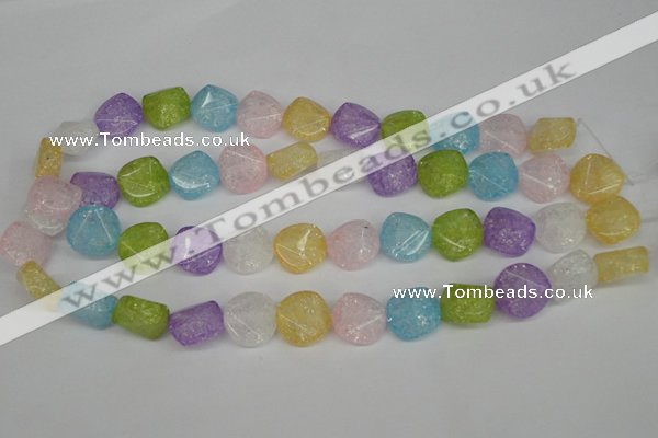 CKQ178 15.5 inches 16mm faceted coin dyed crackle quartz beads