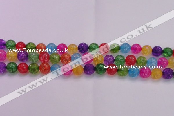 CKQ353 15.5 inches 12mm faceted round dyed crackle quartz beads