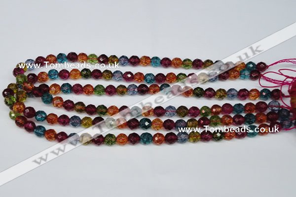 CKQ42 15.5 inches 8mm faceted round dyed crackle quartz beads
