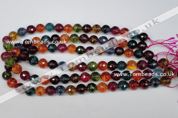 CKQ44 15.5 inches 12mm faceted round dyed crackle quartz beads