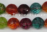 CKQ45 15.5 inches 14mm faceted round dyed crackle quartz beads