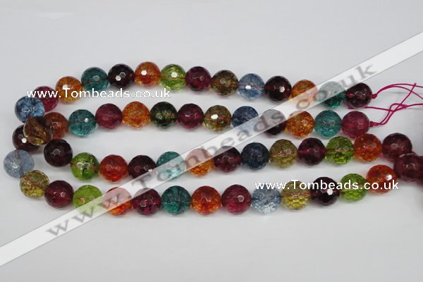 CKQ45 15.5 inches 14mm faceted round dyed crackle quartz beads