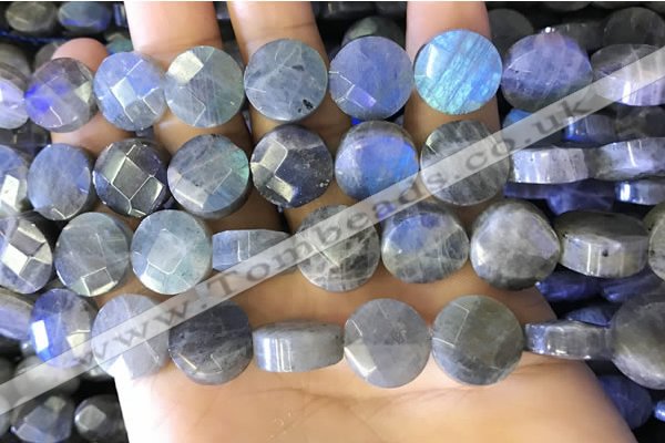 CLB1024 15.5 inches 14mm faceted coin labradorite gemstone beads