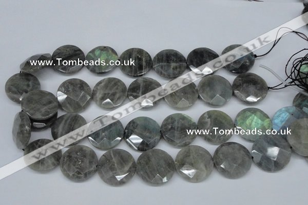 CLB194 15.5 inches 25mm faceted coin labradorite gemstone beads