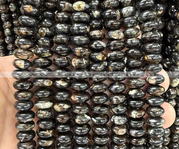 CLB2065 15 inches 6*10mm rondelle black lepidolite gemstone beads
