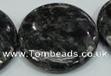 CLB315 15.5 inches 40mm flat round black labradorite gemstone beads