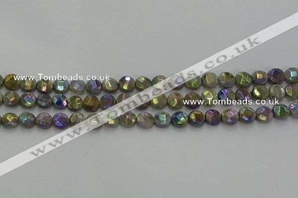 CLB676 15.5 inches 8mm faceted coin AB-color labradorite beads