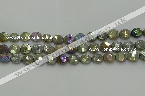 CLB678 15.5 inches 12mm faceted coin AB-color labradorite beads