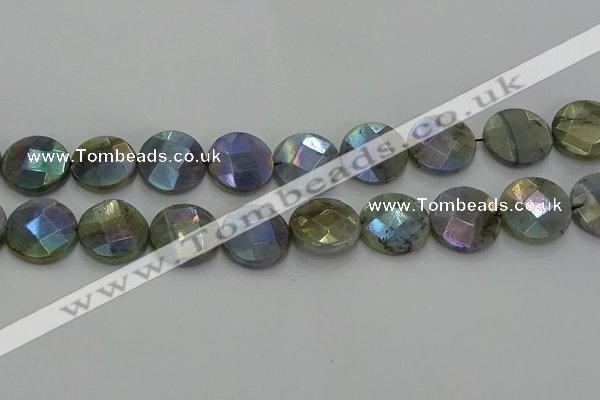 CLB680 15.5 inches 18mm faceted coin AB-color labradorite beads