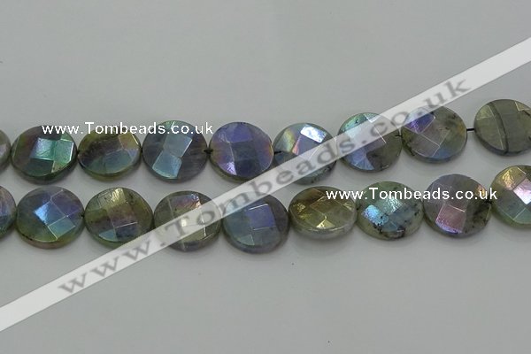 CLB681 15.5 inches 20mm faceted coin AB-color labradorite beads